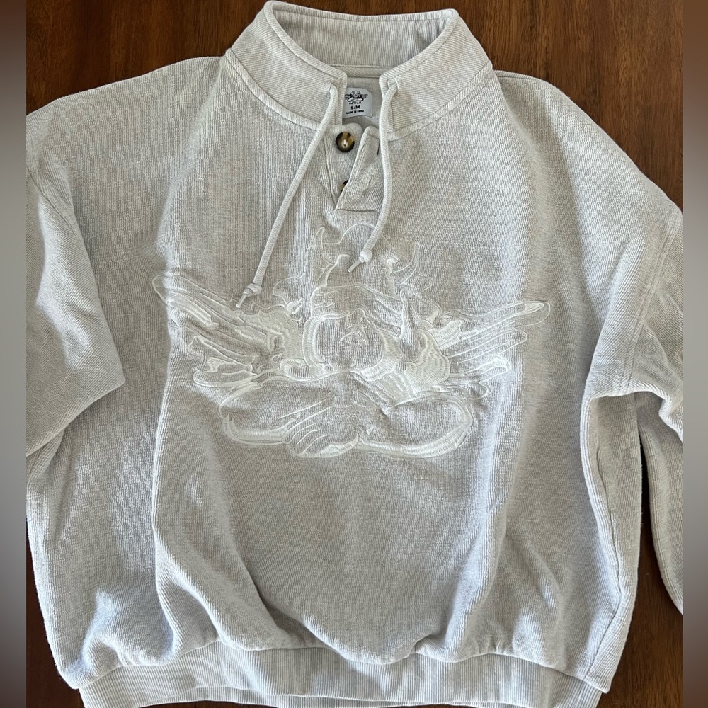 Boys Lie Henley Crew Light Gray Embroidered Sweatshirt S/M